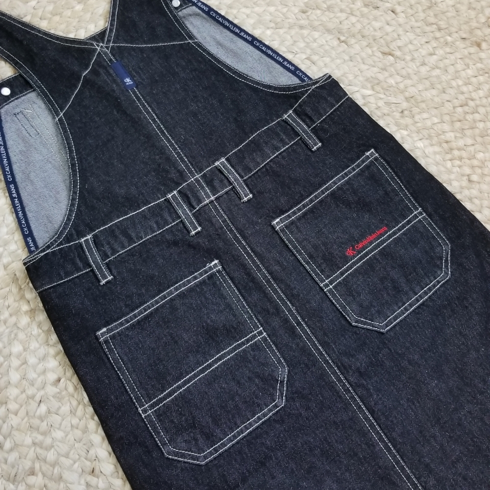 VTG 90s Calvin Klein Denim Overall Dress - Picture 8 of 16